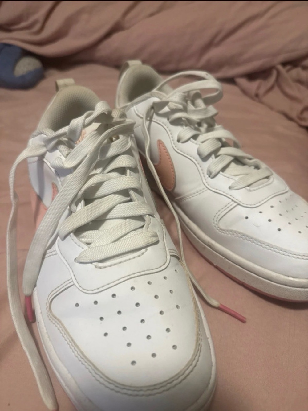 Nike Kids White Sneakers with Pink Swoosh